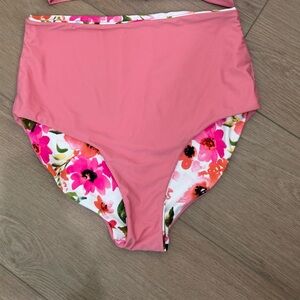 Coral Reef Floral Pink High-Waisted Bikini Bottom